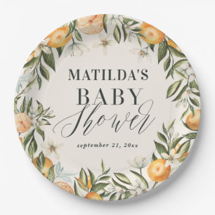 Citrus, orange + blossom baby shower party decor paper plate