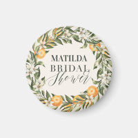 Citrus, orange + blossom bridal shower party decor
