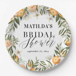 Citrus, orange + blossom bridal shower party decor paper plate