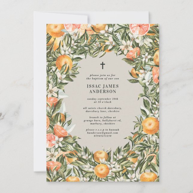 Citrus, orange + blossom christening baptism (Front)