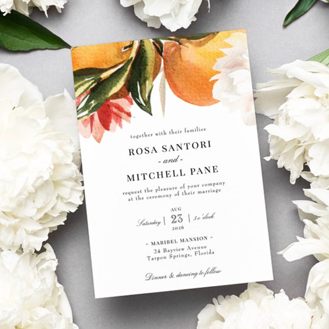 Citrus Orange Blossom Watercolor Wedding Invitation (Creator Uploaded)