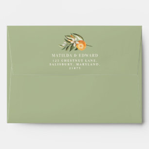 Citrus, orange + blossom wedding sage green modern envelope