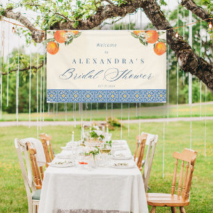 Citrus Orange Blue Tiles Italian Bridal Shower Banner