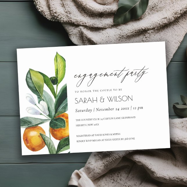 Citrus Orange Botanical Boho Engagement Invite (Creator Uploaded)