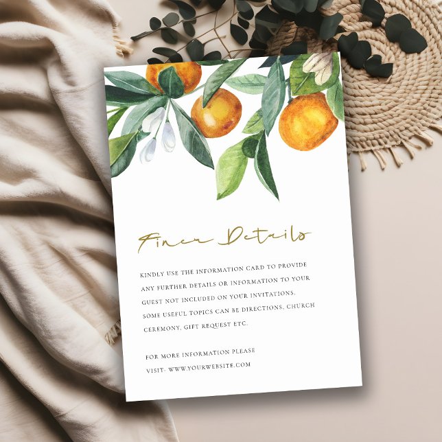 Citrus Orange Botanical Boho Wedding Details Enclosure Card (Creator Uploaded)