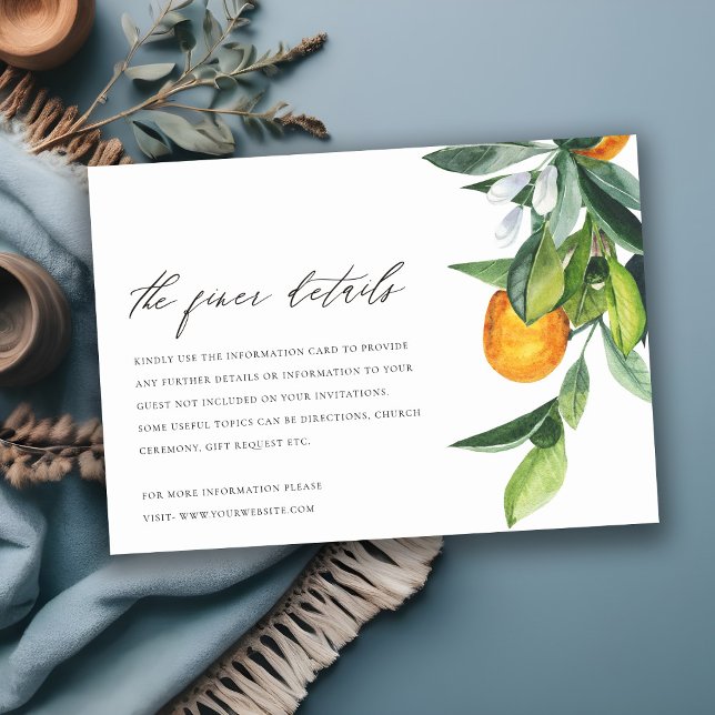 Citrus Orange Botanical Boho Wedding Details Enclosure Card (Creator Uploaded)
