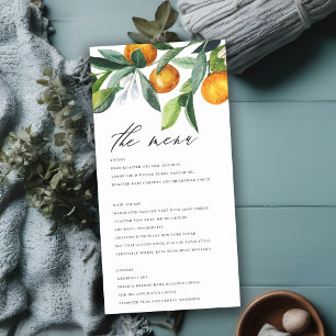 Citrus Orange Botanical Boho Wedding Menu Card