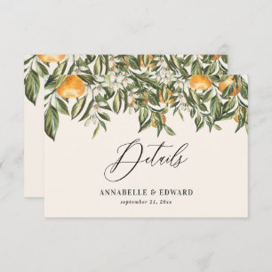Citrus orange botanical modern rustic details RSVP card