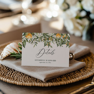 Citrus orange botanical modern rustic details RSVP card