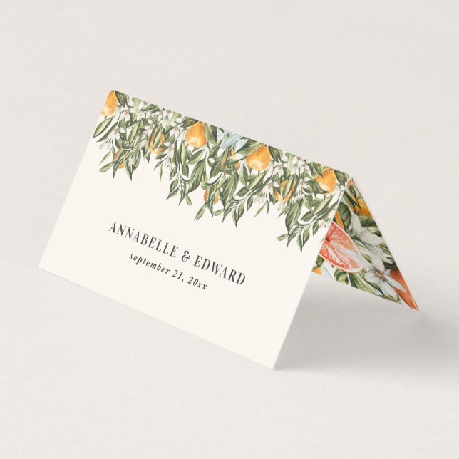 Citrus orange botanical modern rustic place card (Back)
