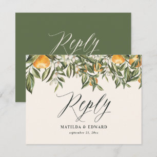 Citrus orange botanical modern rustic RSVP Card