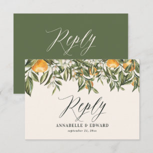 Citrus orange botanical modern rustic RSVP Card