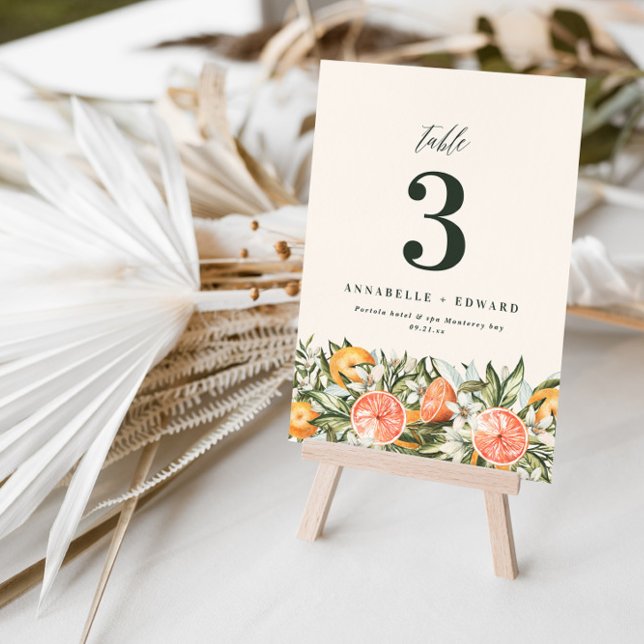 Citrus orange botanical modern rustic table number (Creator Uploaded)