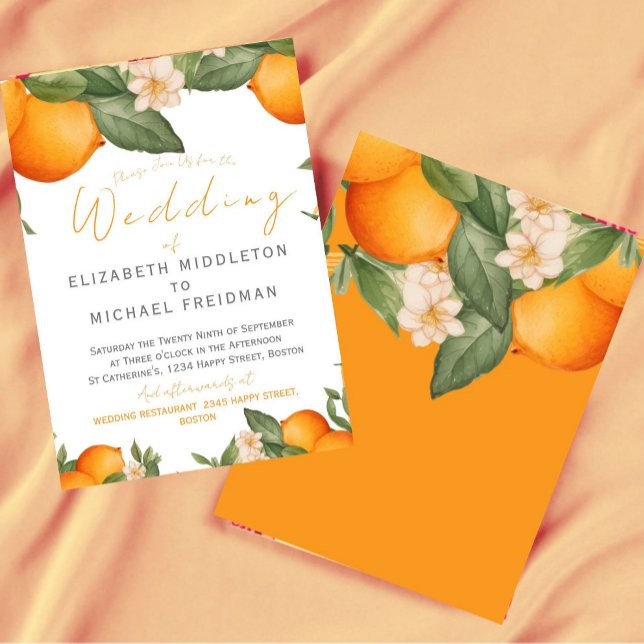 Citrus Orange Botanical Modern Wedding Invitation (Creator Uploaded)