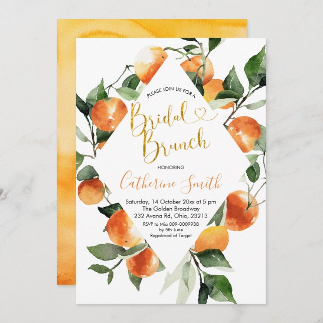 Citrus Orange Bridal Brunch Invitation (Front/Back)