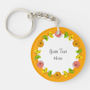 Citrus Orange Circle  Monogram double-sided Key Ring