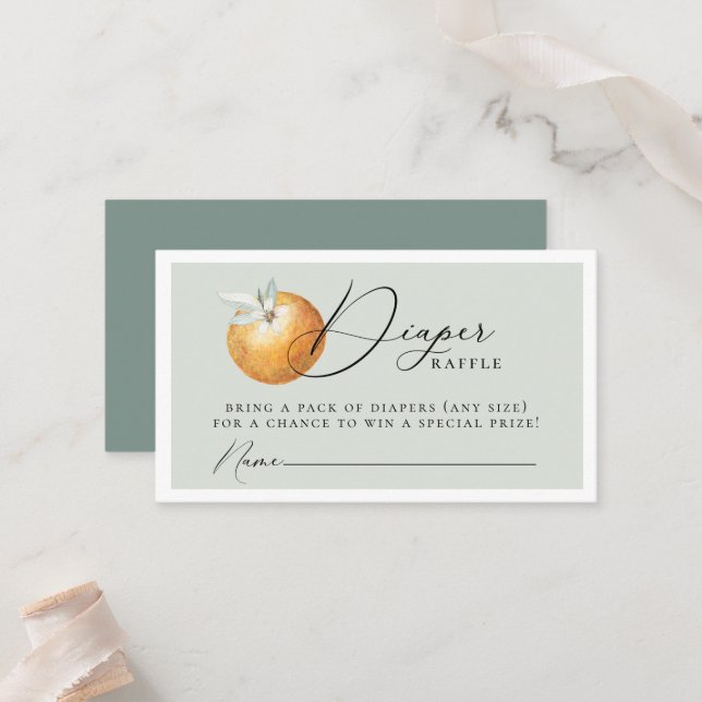 Citrus Orange Elegant Diaper Raffle Enclosure Card (Front/Back In Situ)