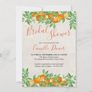 Citrus Orange Elegant Script Bridal Shower Invitation
