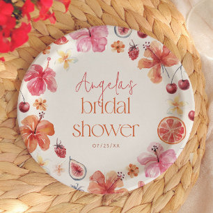 Citrus Orange Floral Bridal Shower Paper Plate