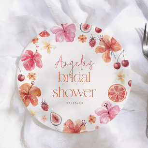 Citrus Orange Floral Bridal Shower Paper Plate