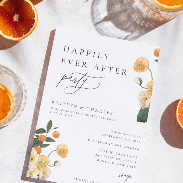 Citrus Orange Floral Happily Ever After Party Invitation (Creator Uploaded)