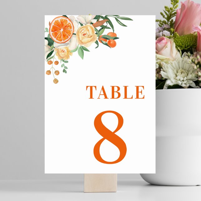 Citrus Orange Floral Tangerine Table 8 Wedding Table Number (Creator Uploaded)