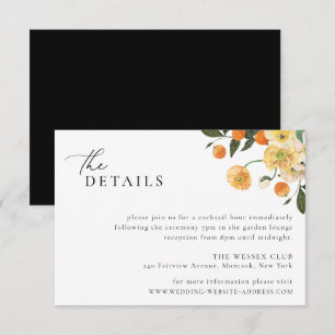 Citrus Orange Floral Wedding Details Card