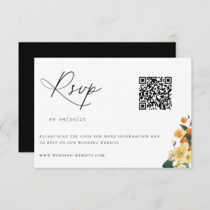 Citrus Orange Floral Wedding QR Code RSVP Card
