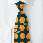 Citrus Orange Fruit Fun Tie<br><div class="desc">Fun and zesty orange citrus fruit pattern on a dark teal green background.  Refreshing!  Original art by Nic Squirrell.</div>