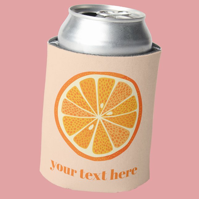 Citrus Orange Fun Custom Text Can Cooler (Citrus orange fun custom text or name can cooler with modern lower case text)