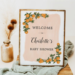 Citrus Orange Greenery Cutie Baby Shower Welcome Poster