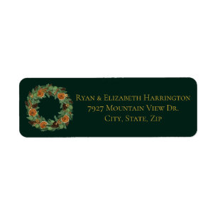 Citrus Orange Holiday Wreath Green Return Address  Label