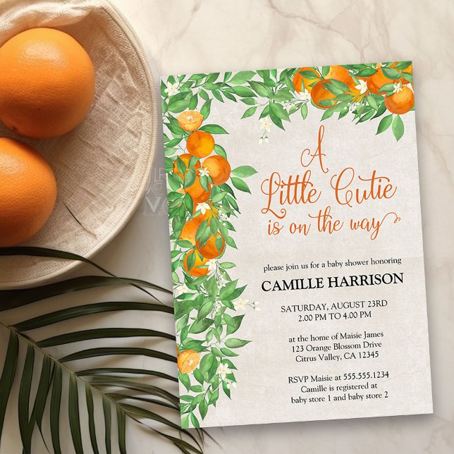 Citrus Orange Little Cutie Neutral Baby Shower Invitation (Little Cutie baby shower invitation from my Citrus Orange Baby Shower collection)