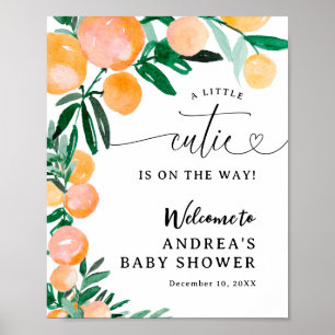 Citrus Orange Little Cutie on the Way Baby Shower Poster