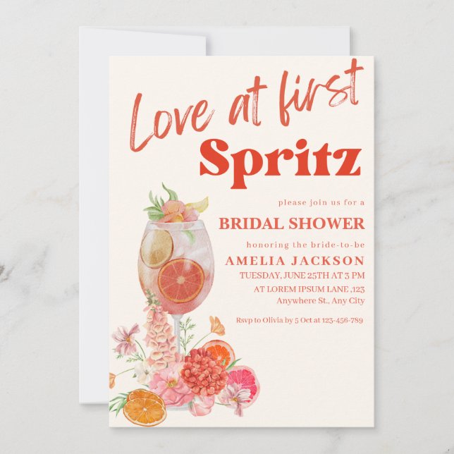 Citrus orange love at first spritz Bridal Shower Invitation (Front)