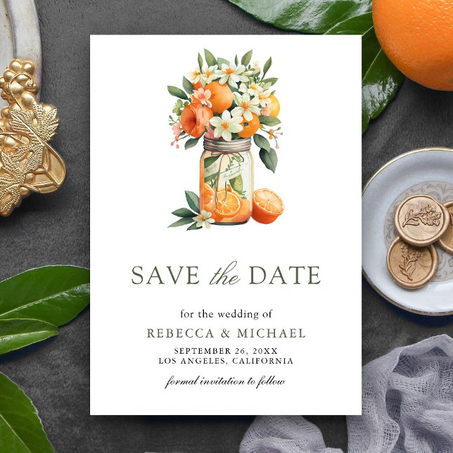 Citrus Orange Mason Jar Photo Wedding Save The Date (Creator Uploaded)
