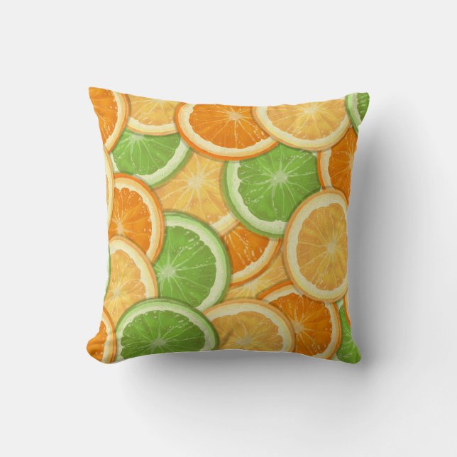 Citrus Orange Pattern Throw Pillow – Fresh & Vibra (Front)