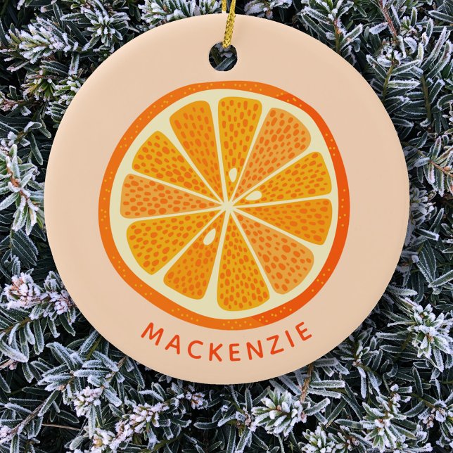 Citrus Orange Personalised Ceramic Ornament (Orange citrus personalized custom name Christmas ornament)