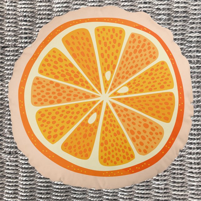 Citrus Orange Round Cushion (Fun citrus orange slice round pillow for a Mediterranean summer feel)