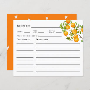 Citrus Orange Summer Bridal Shower Recipe Card