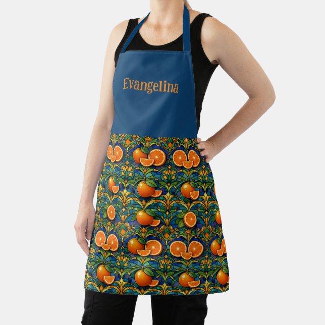Citrus Orange Tiffany Style Name Apron (Insitu)