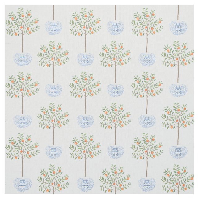 Citrus Orange Tree Ginger Jar Planter Pattern Fabric (Swatch)