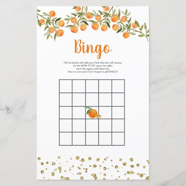 Citrus Orange Watercolor Bingo Game (Front)