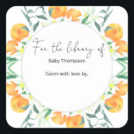 Citrus oranges - baby shower bookplate square sticker<br><div class="desc">A Little Cutie is on the way baby shower invitation. Watercolor oranges branch with flowers baby shower invitation. Matching items available.</div>