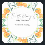 Citrus oranges - baby shower bookplate square sticker<br><div class="desc">A Little Cutie is on the way baby shower invitation. Watercolor oranges branch with flowers baby shower invitation. Matching items available.</div>