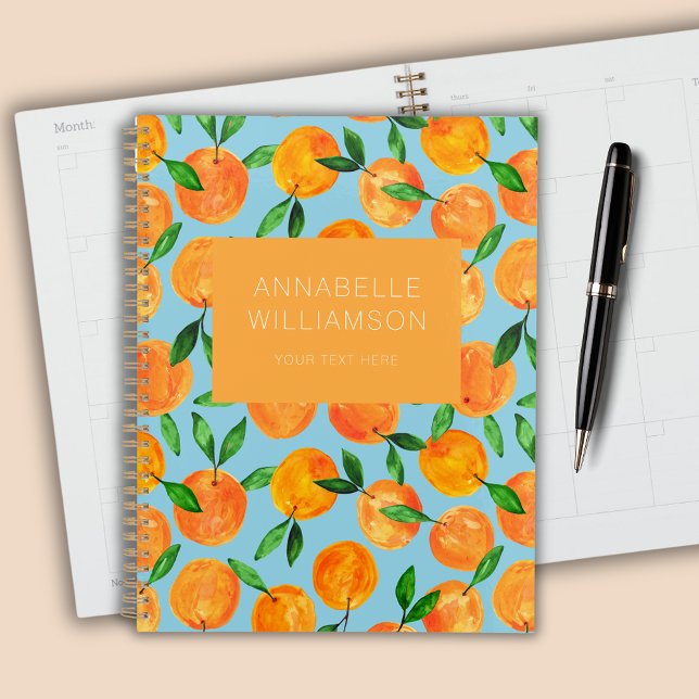 Citrus oranges fruit pattern personalised planner (Citrus orange summer fruit  personalized planner.)
