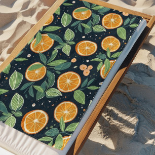 Citrus Oranges On Navy Beach Towel