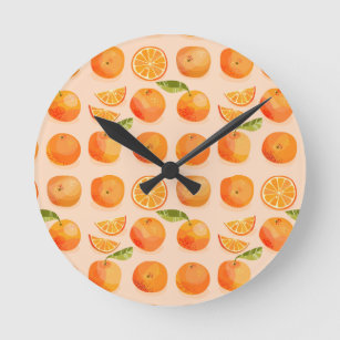 Citrus Oranges Pattern Round Clock