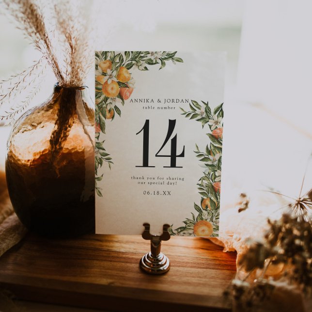 Citrus Orchard Boho Botanical Table Number Card (Creator Uploaded)