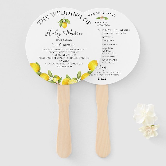 Citrus Orchard Wedding Program Hand Fans (Front and Back)